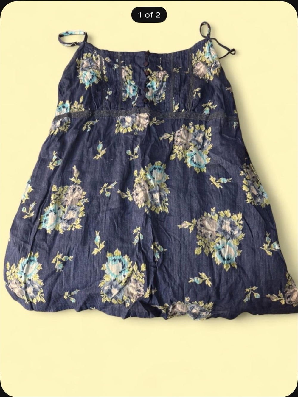 Maurices Navy Floral Smocked Dress with Blue and Cream Accents